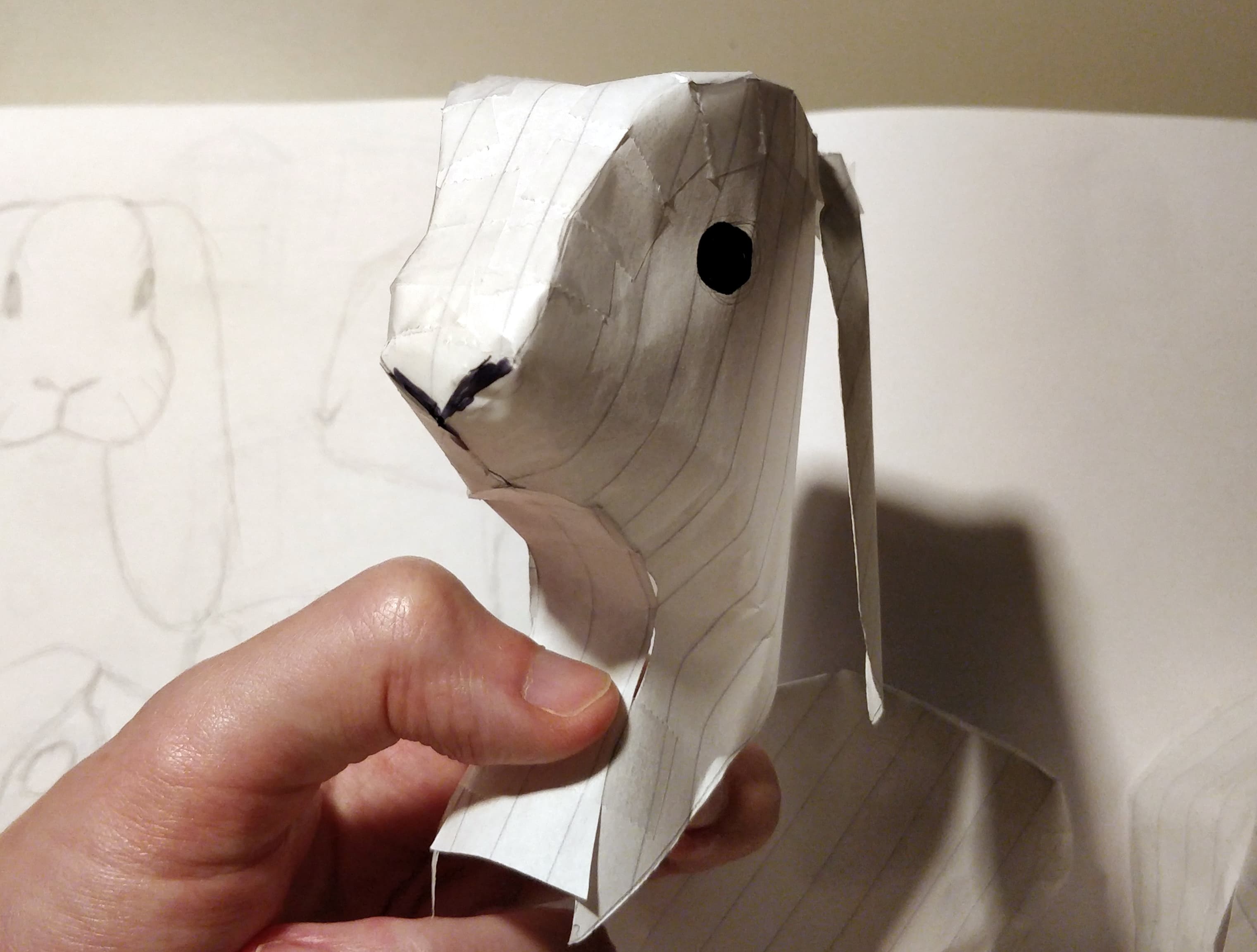 paper sample of the rabbit head from the front