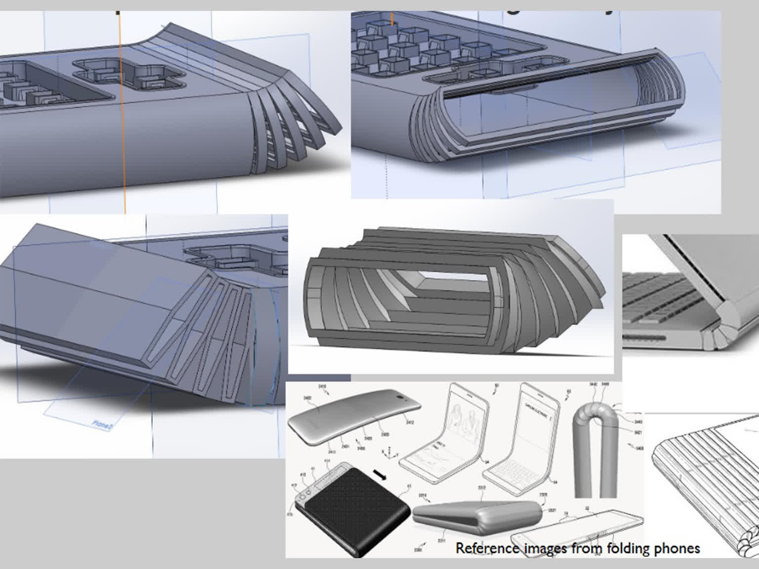 screenshots of models used to work out a hinge mechanism