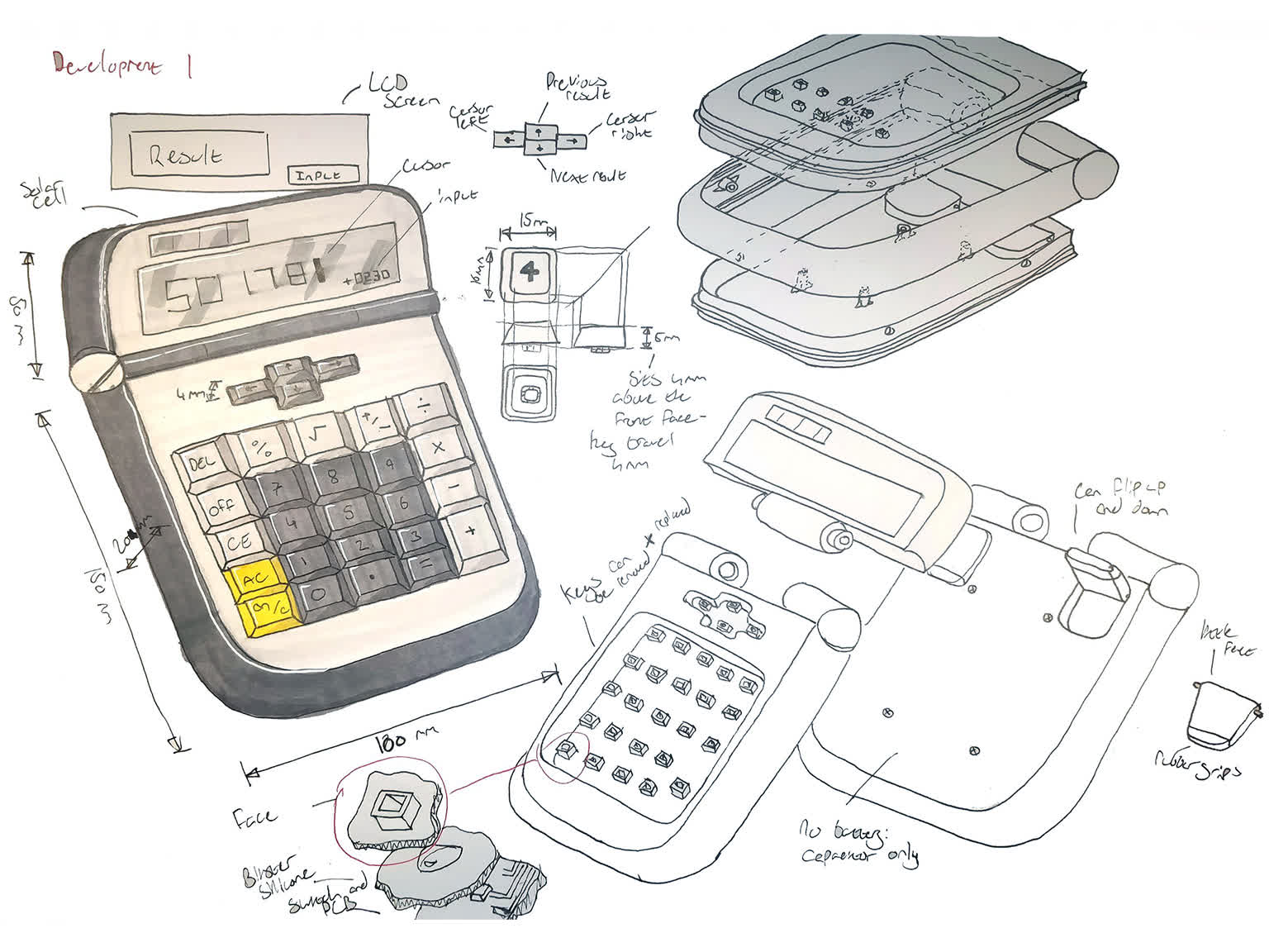 sketches of a design for a calculator based on the market one